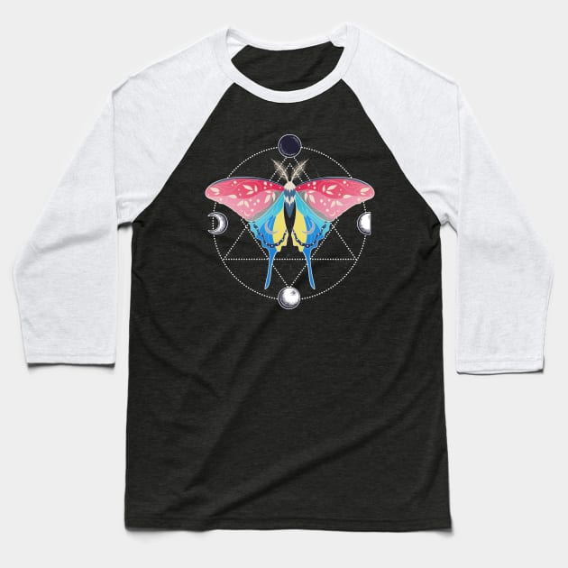 Genderflux Luna Moth LGBT Pride Flag Baseball T-Shirt by Psitta